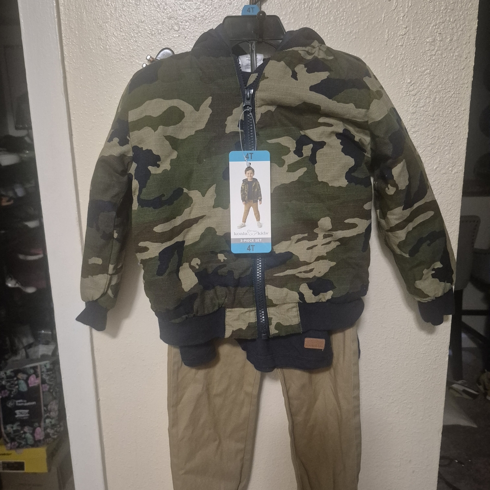 Camouflage Jacket and Khaki Pants Set